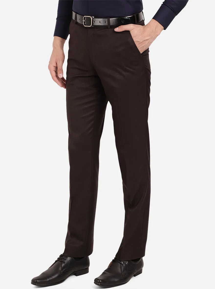 Brown Solid Classic Fit Formal Trouser | Greenfibre
