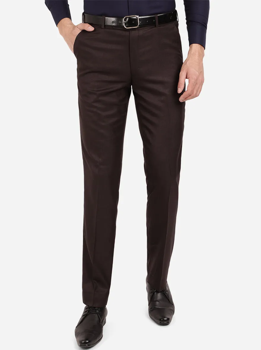 Brown Solid Classic Fit Formal Trouser | Greenfibre