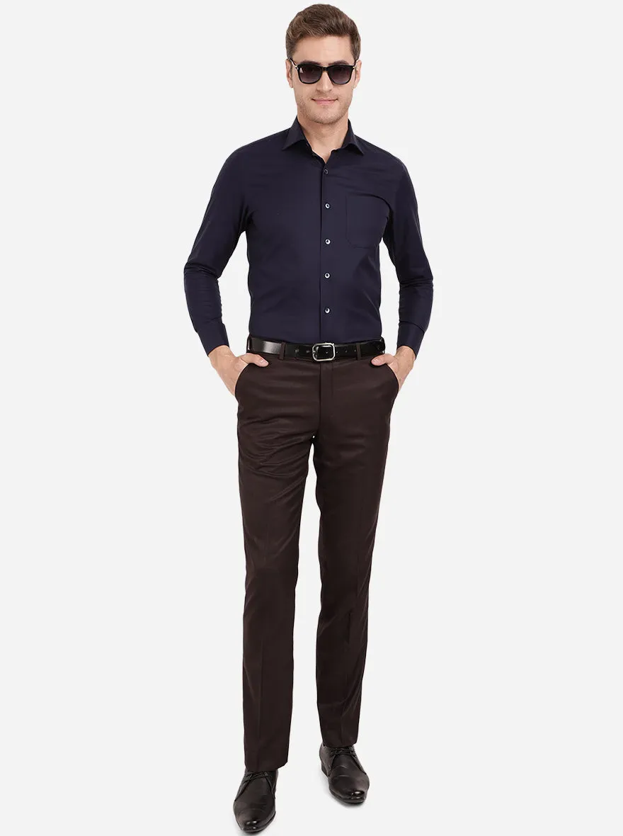 Brown Solid Classic Fit Formal Trouser | Greenfibre