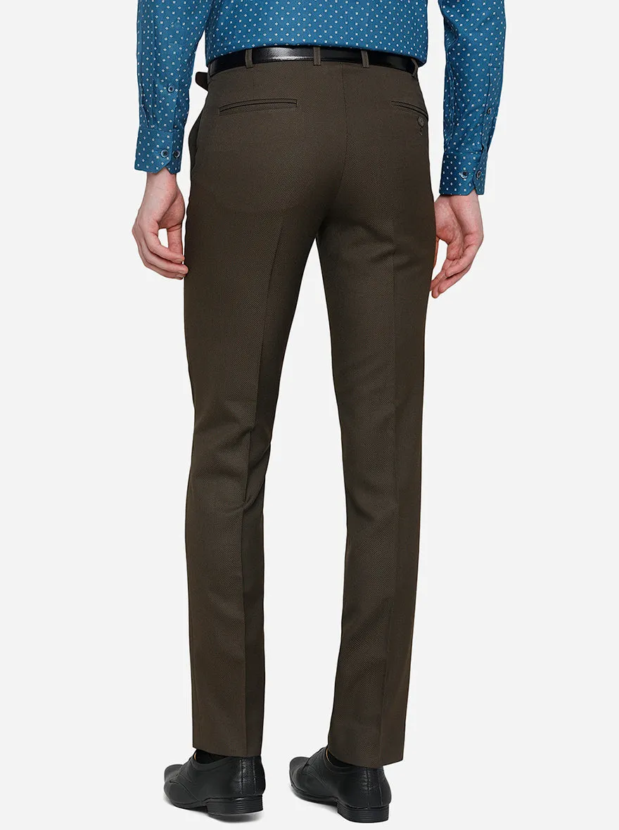 Brown Solid Slim Fit Formal Trouser | Greenfibre