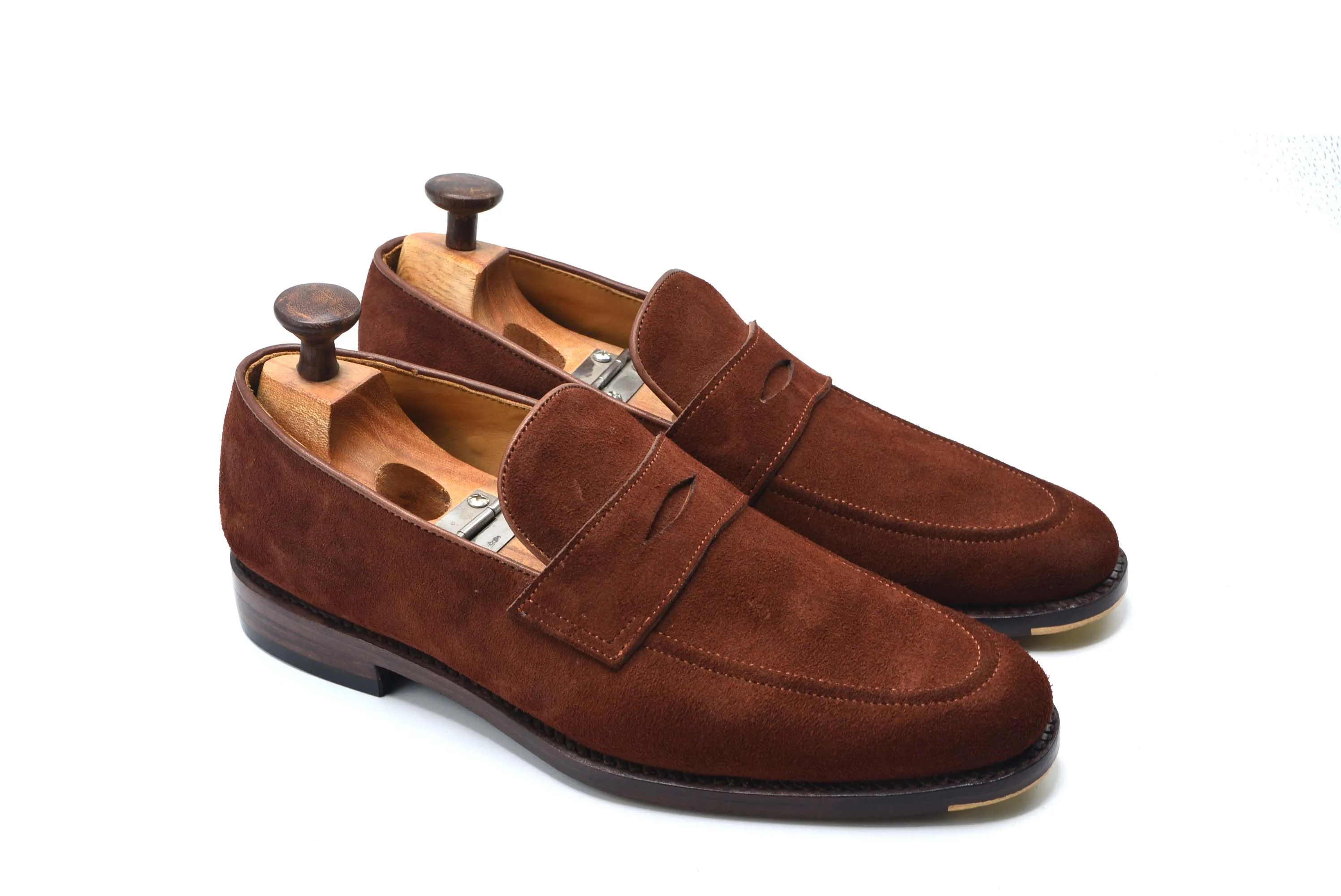 Brown Suede Penny Loafers