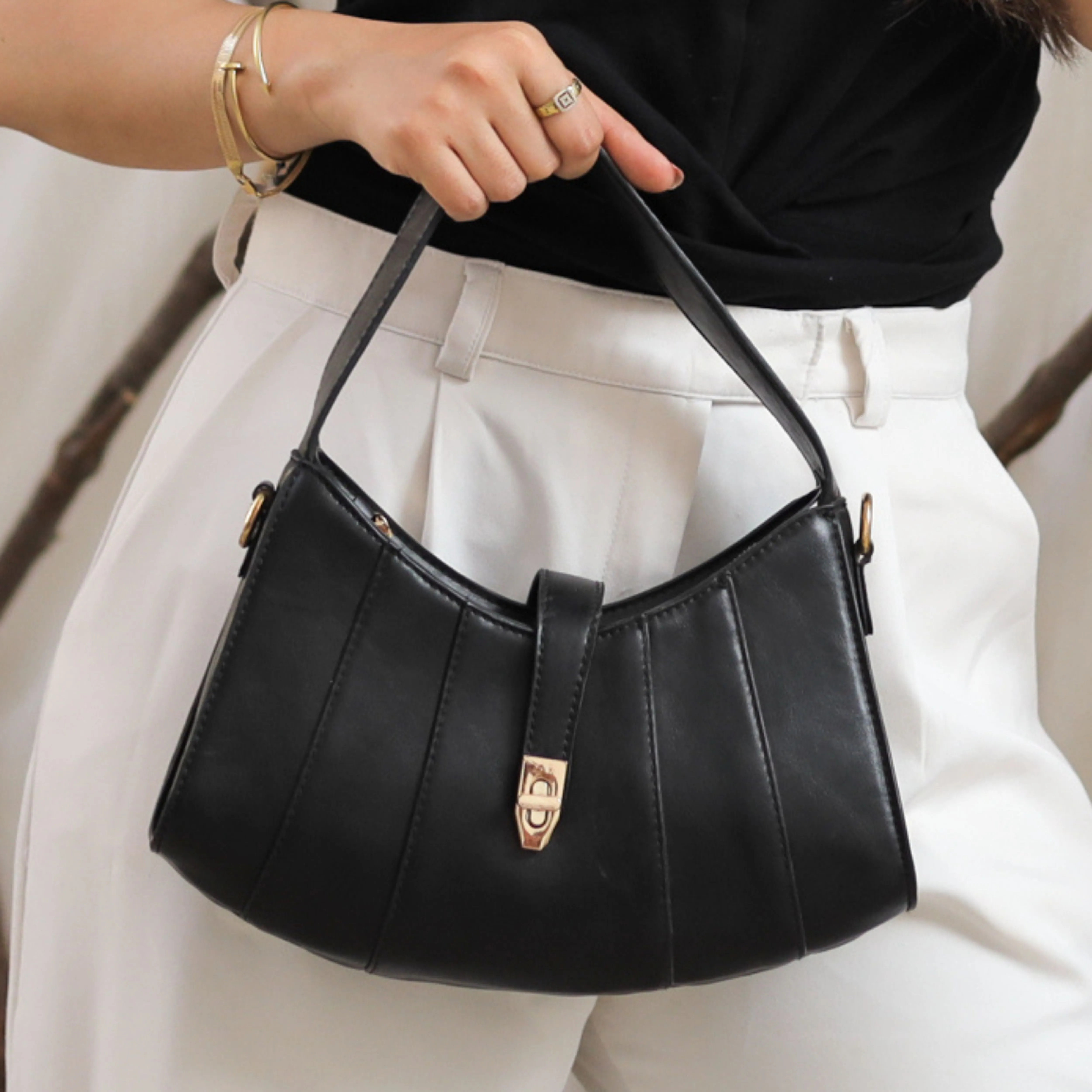 Buckle Strapy Cross Bags - Black