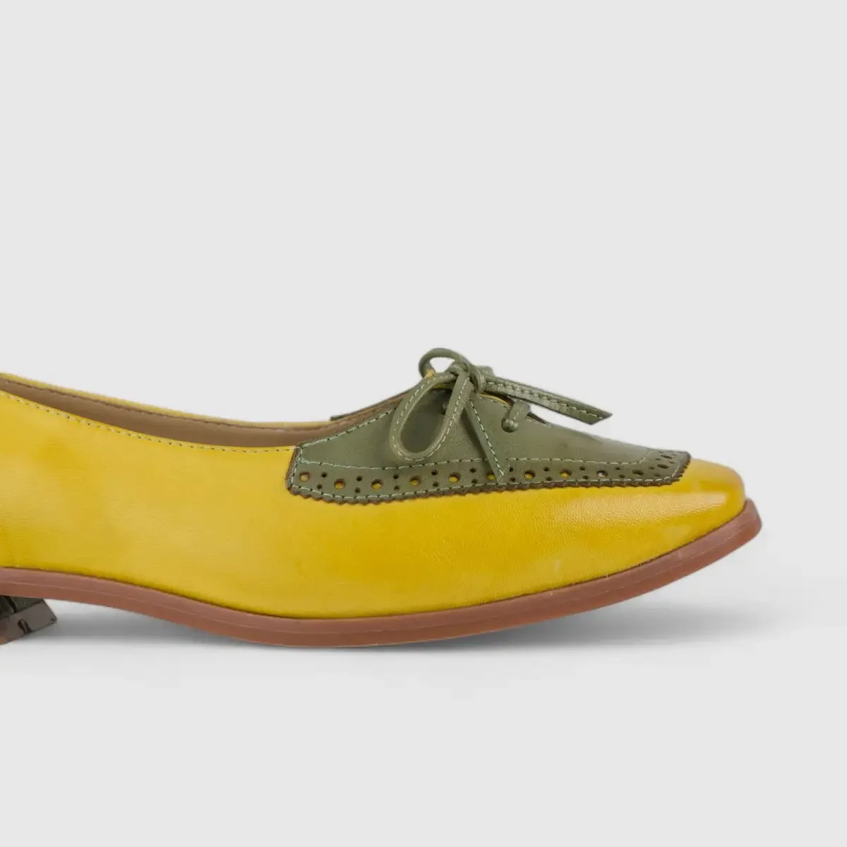Bulbul Leather Block Heel Yellow/Green 1218-15