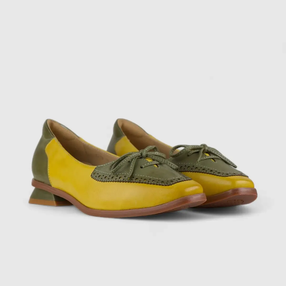 Bulbul Leather Block Heel Yellow/Green 1218-15