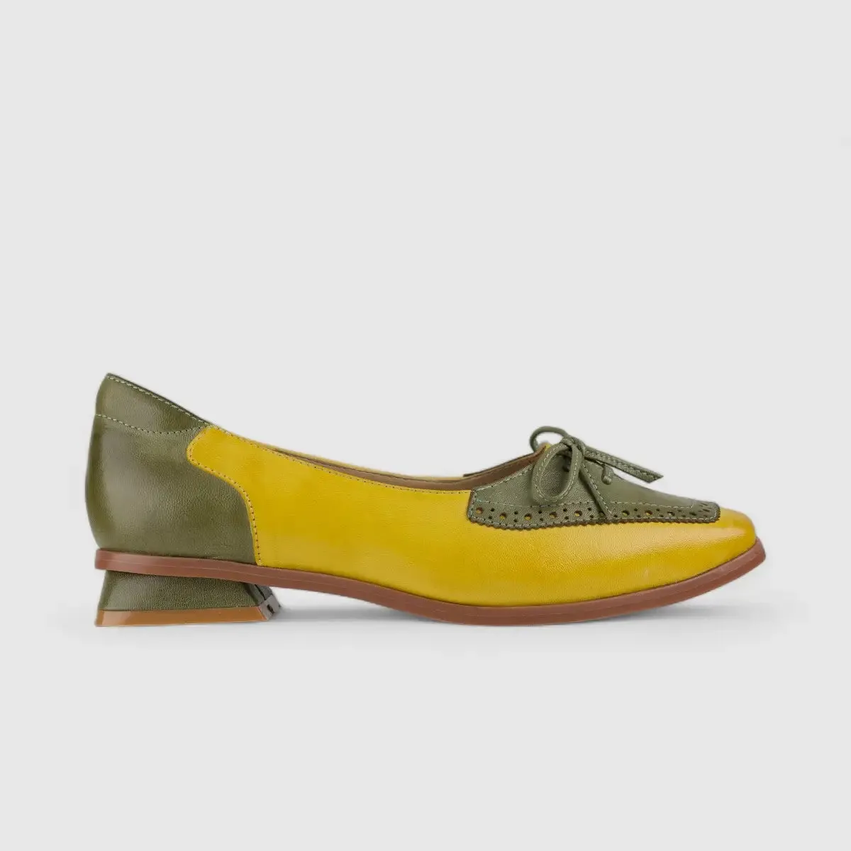 Bulbul Leather Block Heel Yellow/Green 1218-15