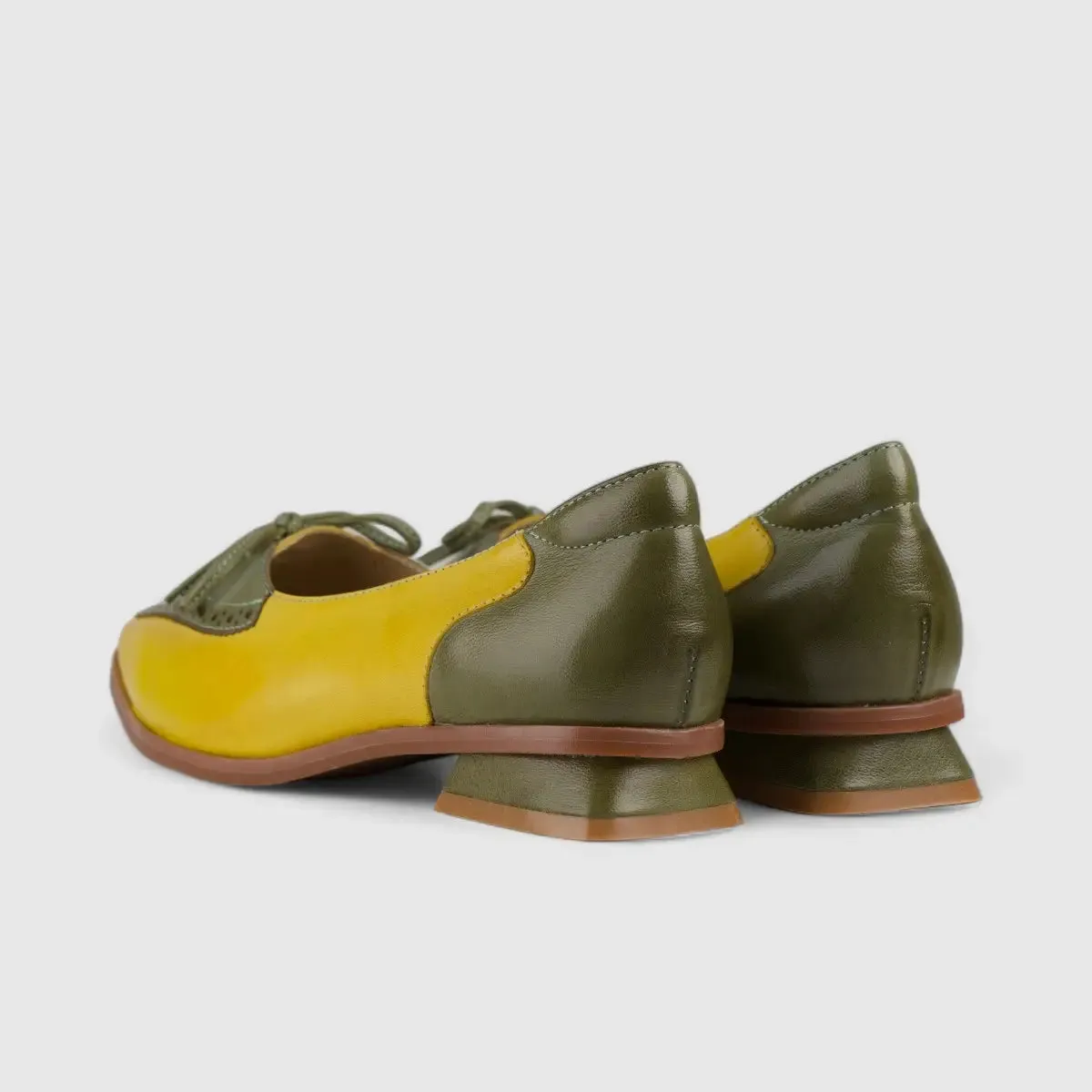 Bulbul Leather Block Heel Yellow/Green 1218-15