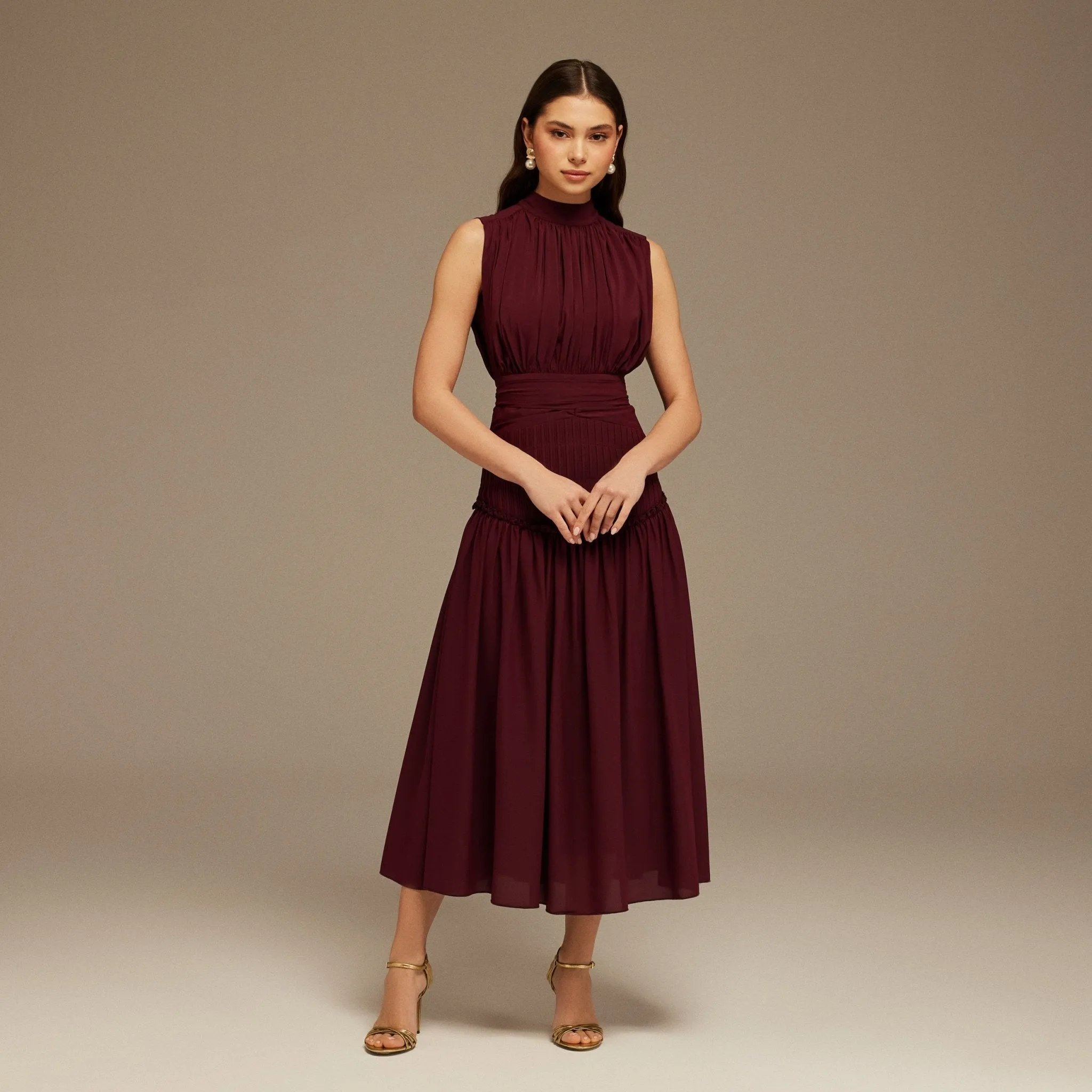 Burgundy Chiffon ankle length Dress
