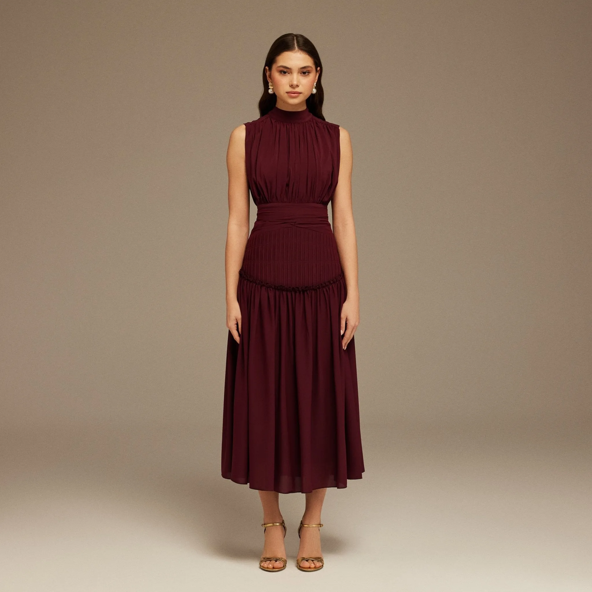 Burgundy Chiffon ankle length Dress