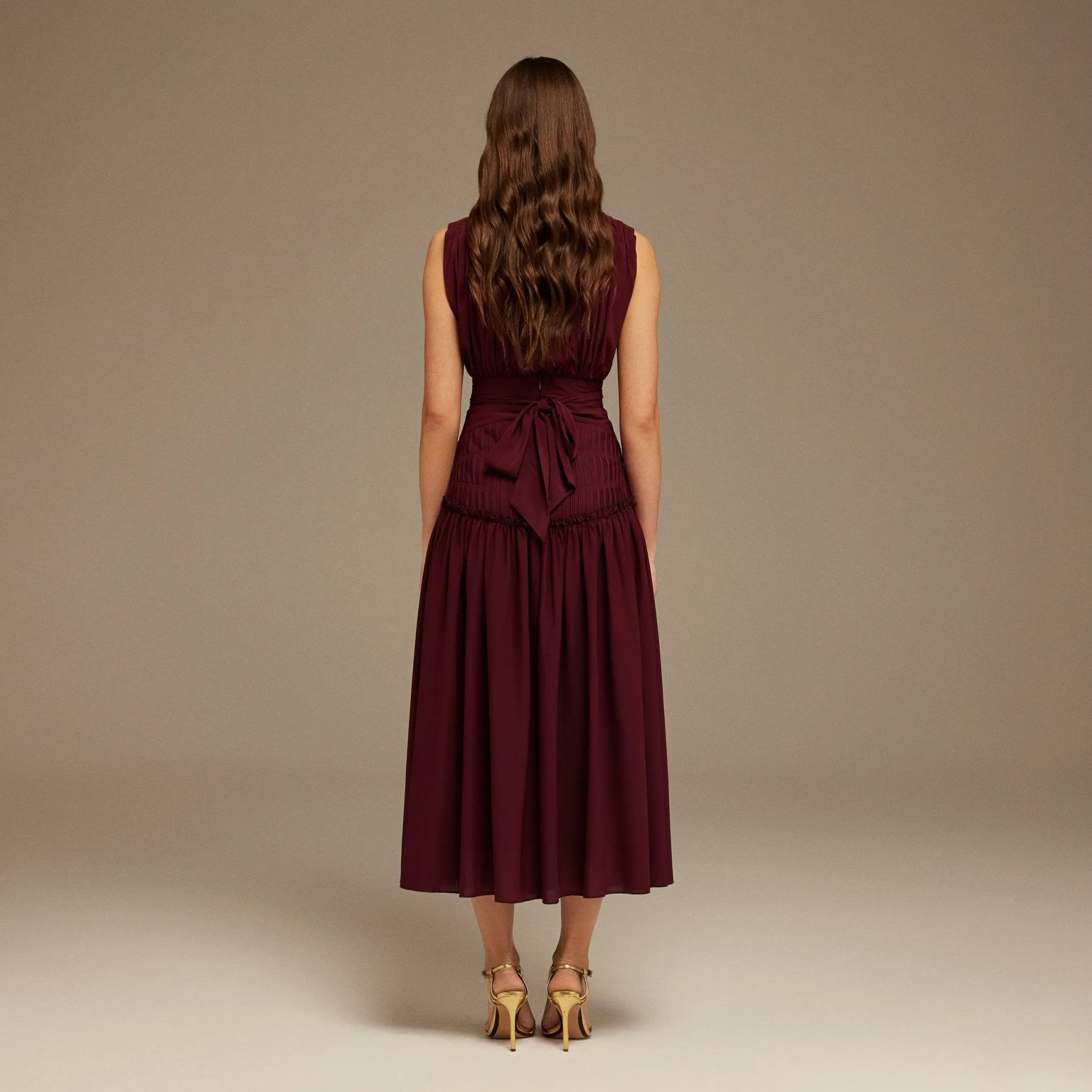 Burgundy Chiffon ankle length Dress