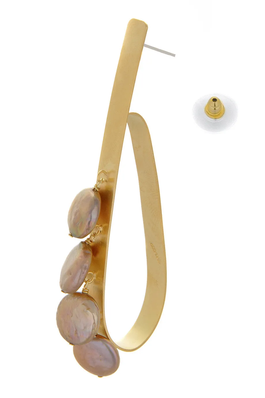 BY THE STONES LOOP Gold Champagne Pearl Hoops