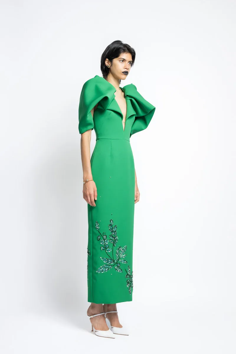 Cady Bay Leaf Sequin Embroidery Cocktail Dress With Draped Petal Sleeves