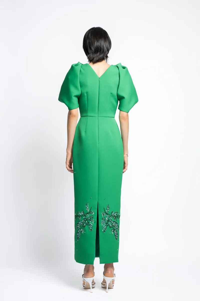 Cady Bay Leaf Sequin Embroidery Cocktail Dress With Draped Petal Sleeves