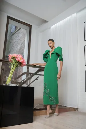 Cady Bay Leaf Sequin Embroidery Cocktail Dress With Draped Petal Sleeves