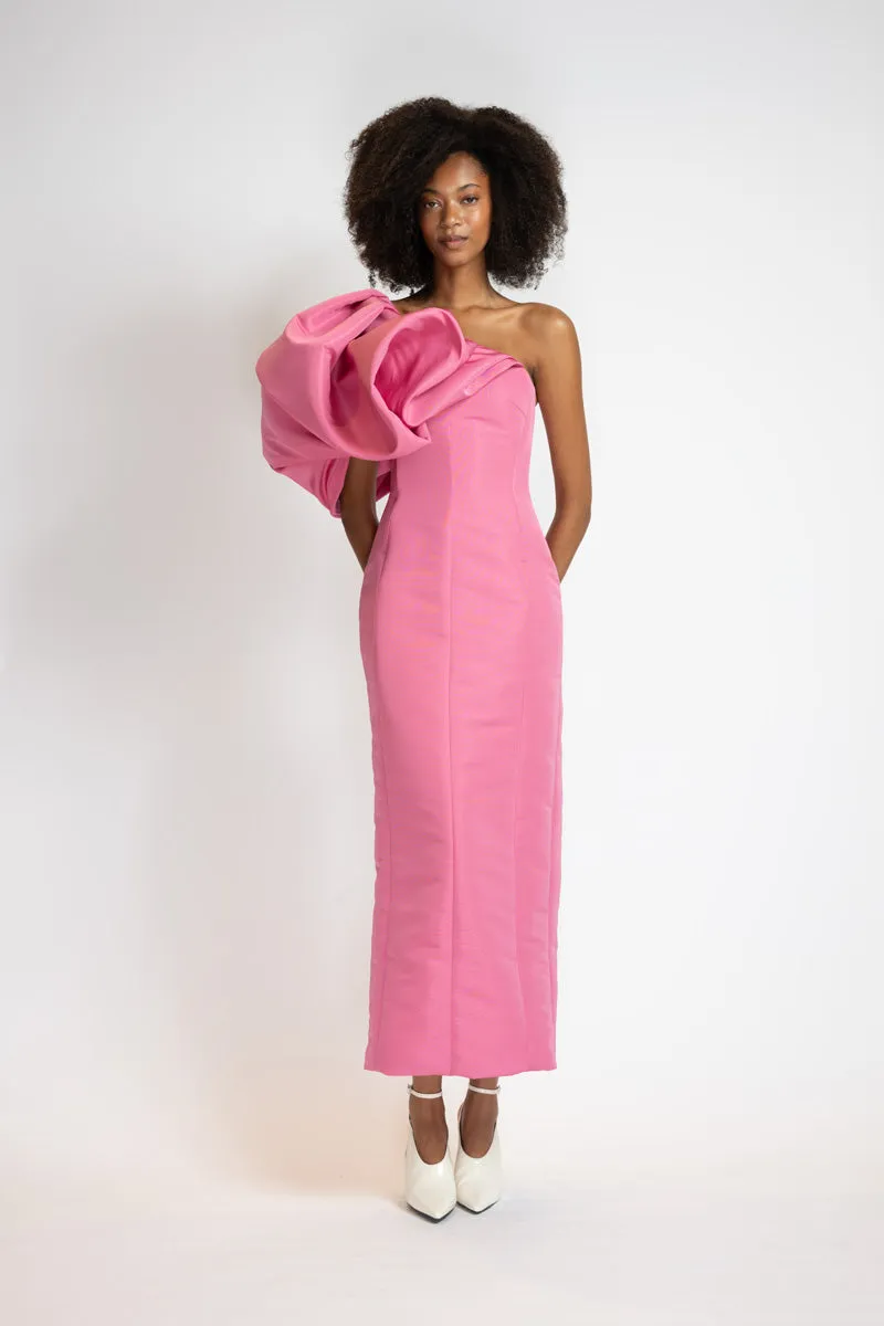 Camellia Faille Dress with Draped Cloud Shoulder