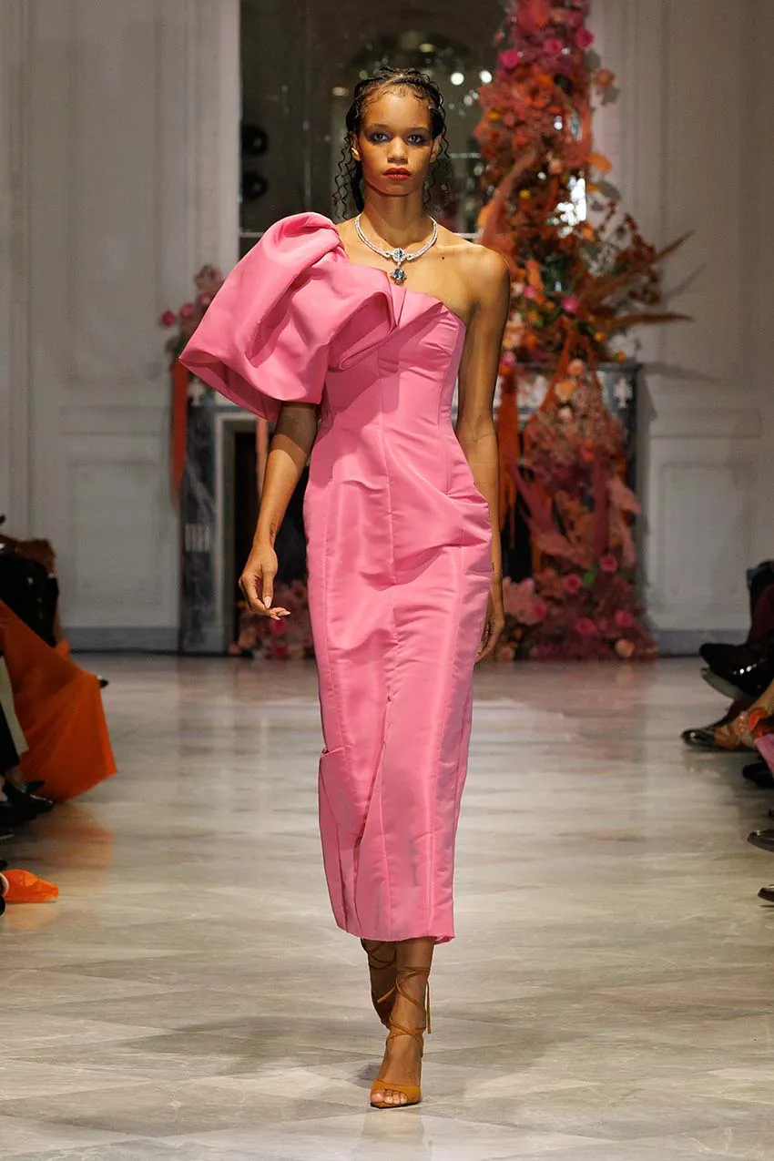Camellia Faille Dress with Draped Cloud Shoulder