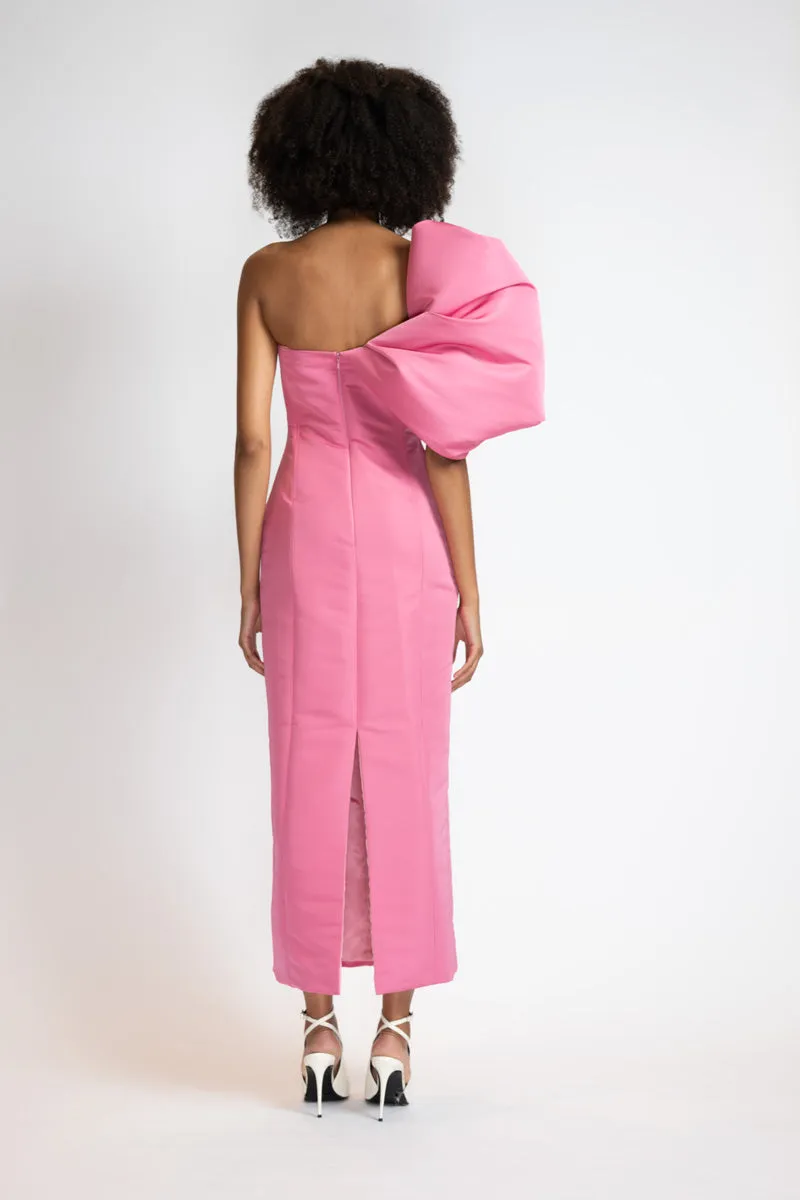 Camellia Faille Dress with Draped Cloud Shoulder
