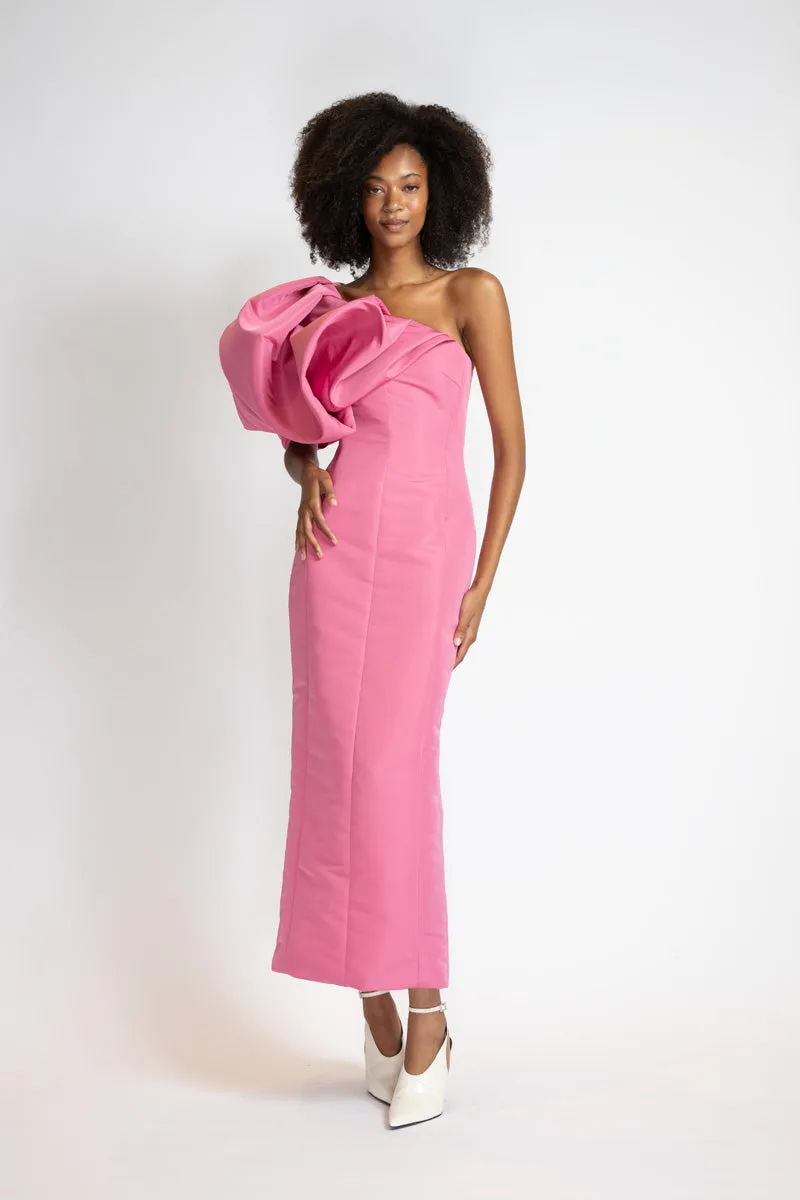 Camellia Faille Dress with Draped Cloud Shoulder