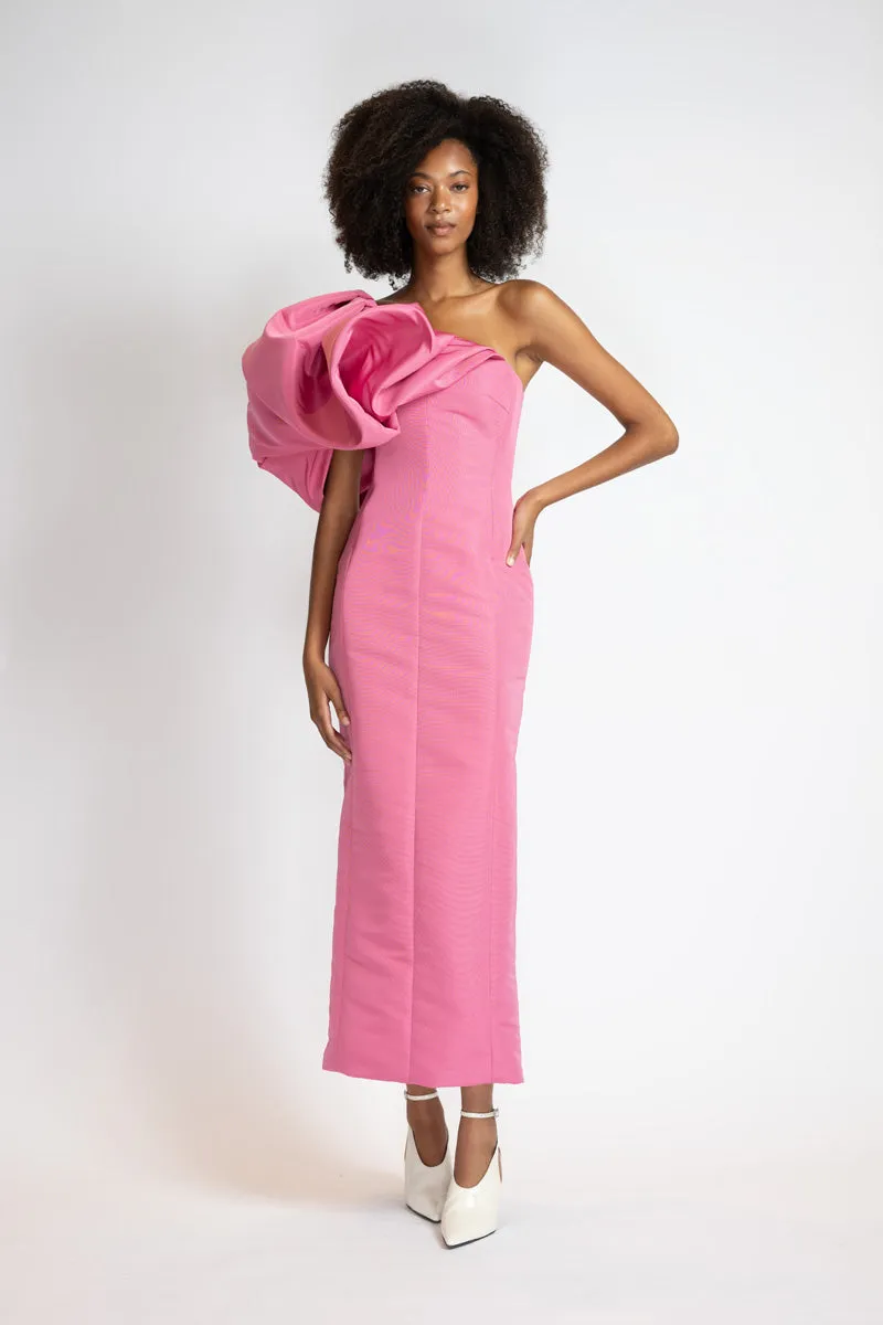 Camellia Faille Dress with Draped Cloud Shoulder