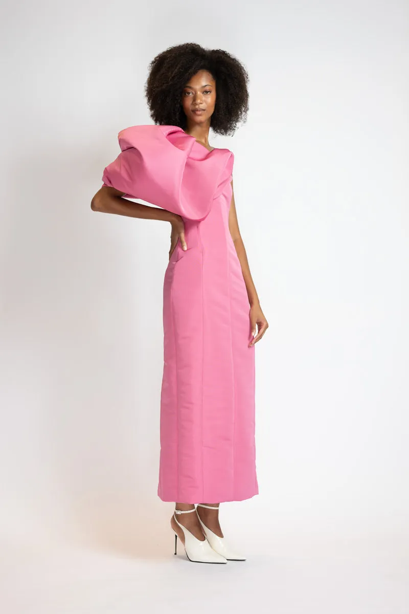 Camellia Faille Dress with Draped Cloud Shoulder