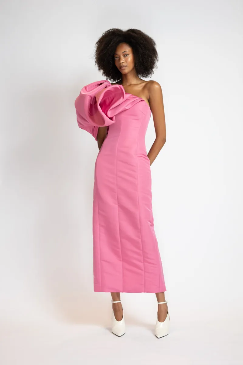 Camellia Faille Dress with Draped Cloud Shoulder