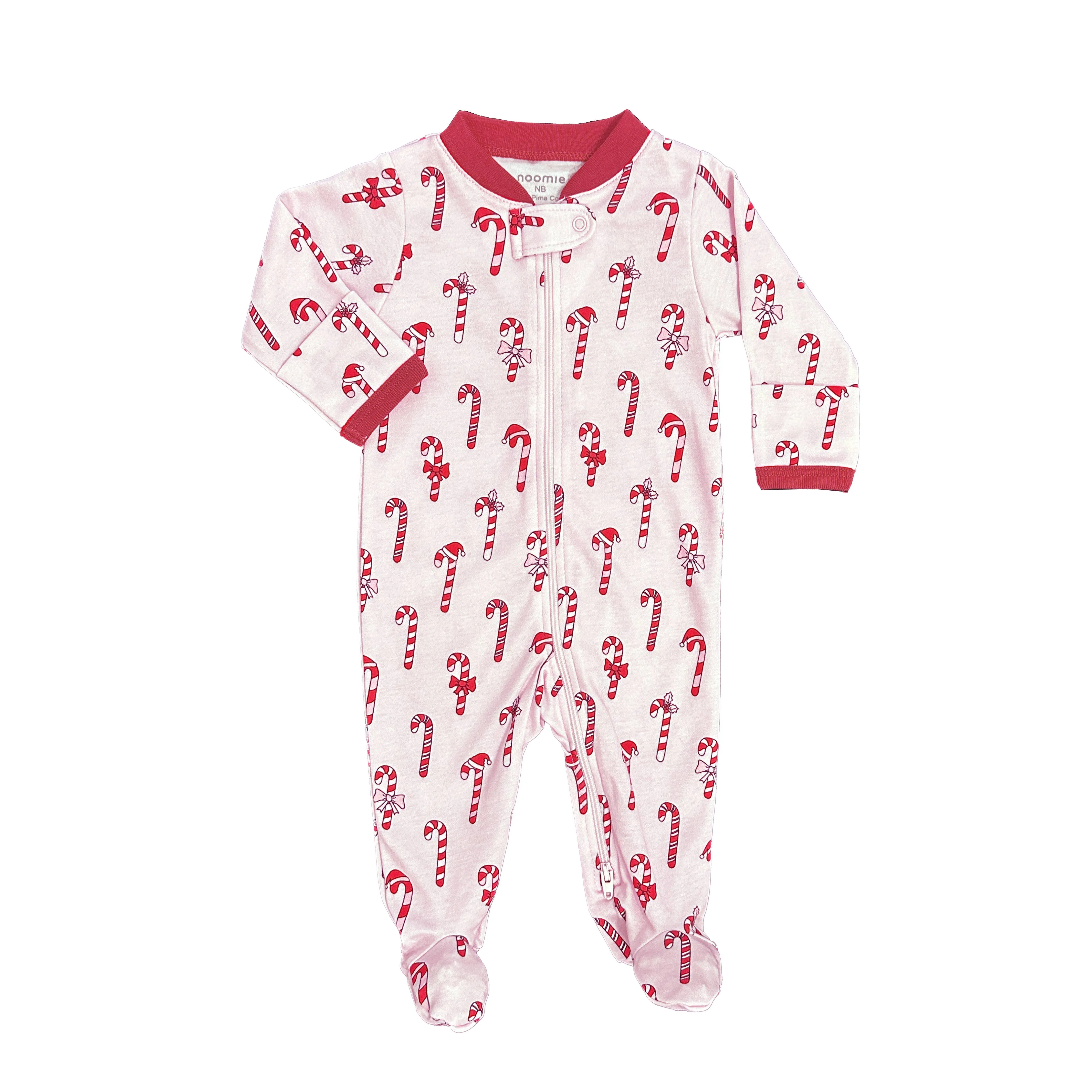 Candy Canes Zipper Footie in Pink