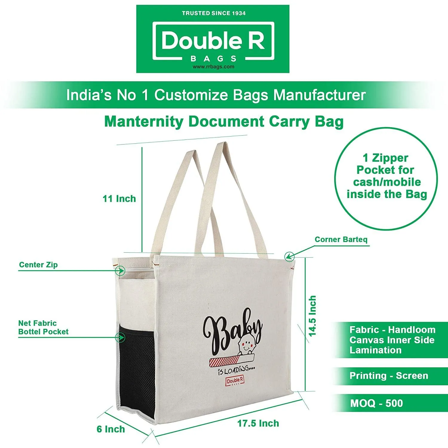 Canvas Shoulder Carry First Maternity/Diaper Bag for Pregnant Women - DOUBLE R BAGS