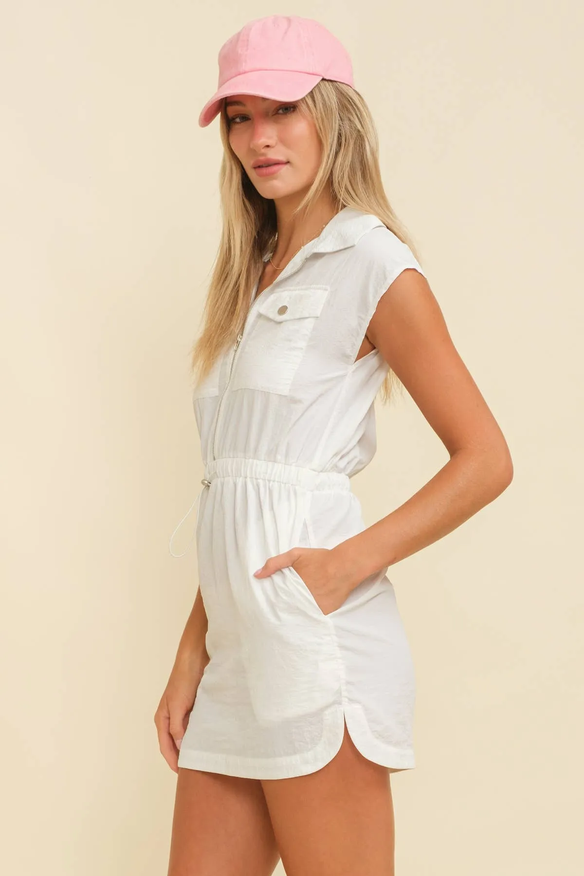 CAP SLEEVE ZIPPERED MINI DRESS
