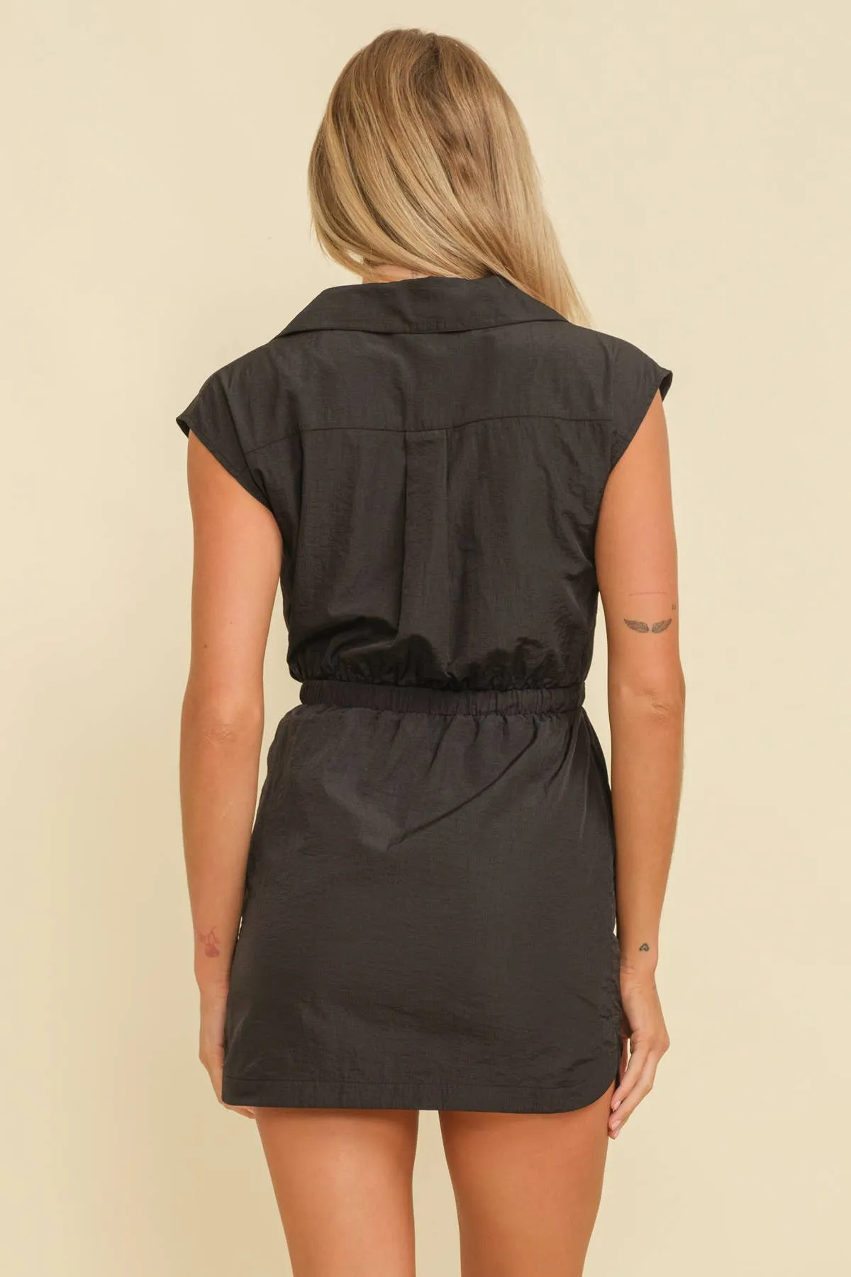 CAP SLEEVE ZIPPERED MINI DRESS