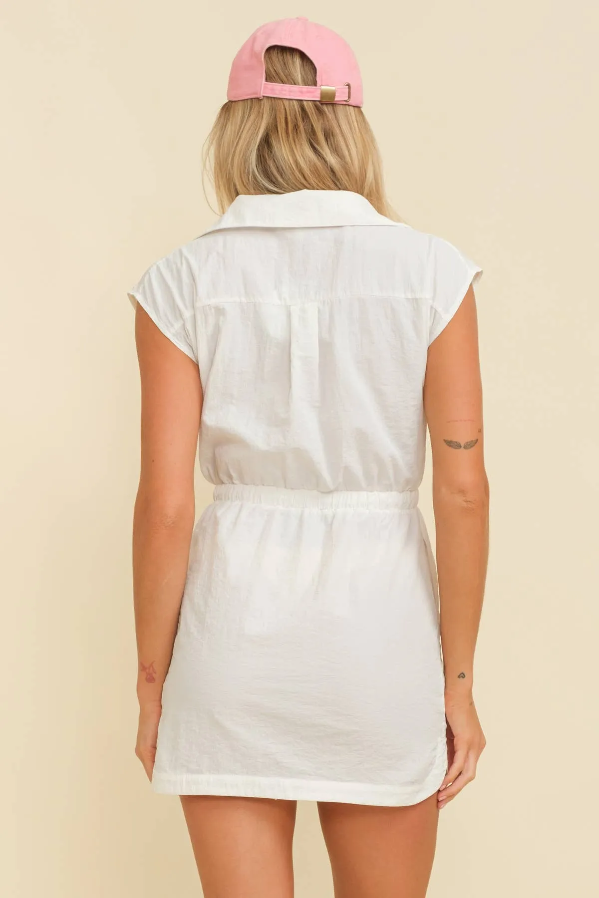 CAP SLEEVE ZIPPERED MINI DRESS