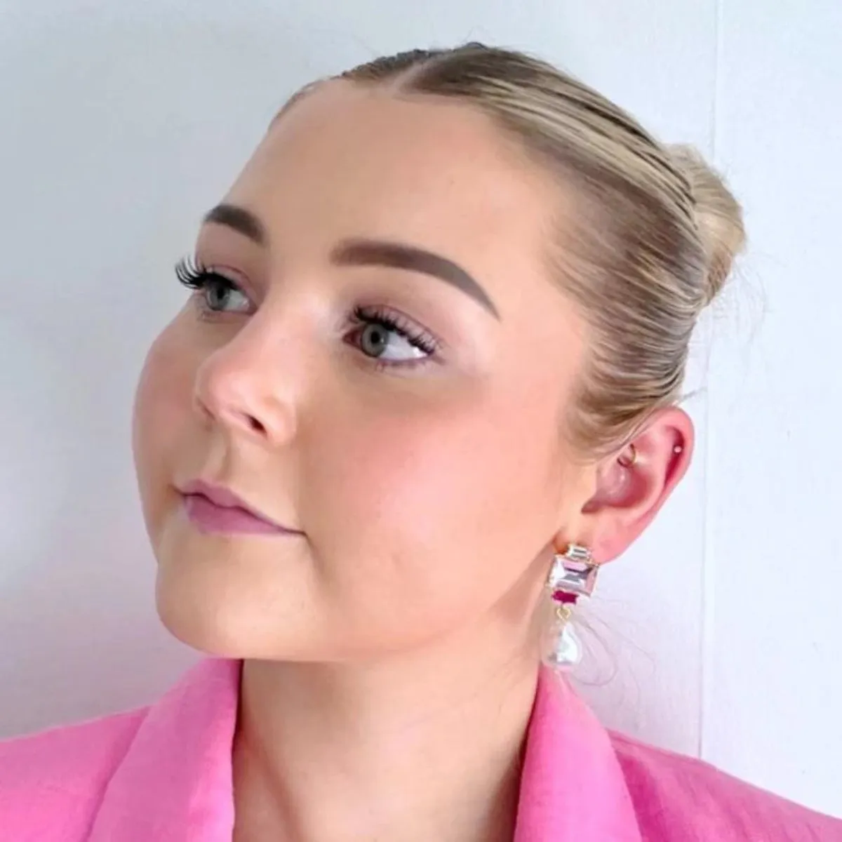 Carmen Jewel & Pearl Drop Earrings (Pink)