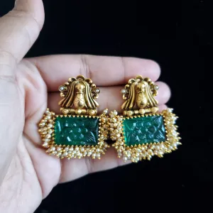Carved Stone Fusion Statement Earrings Green