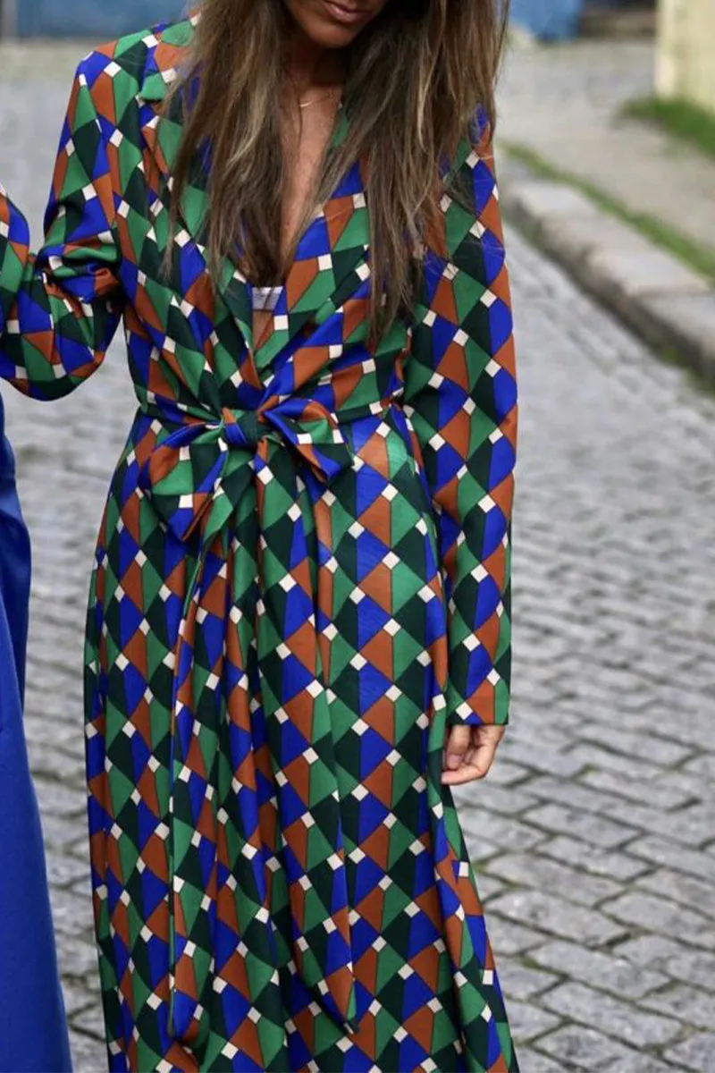 Casual Geometric Printing V Neck A Line Dresses