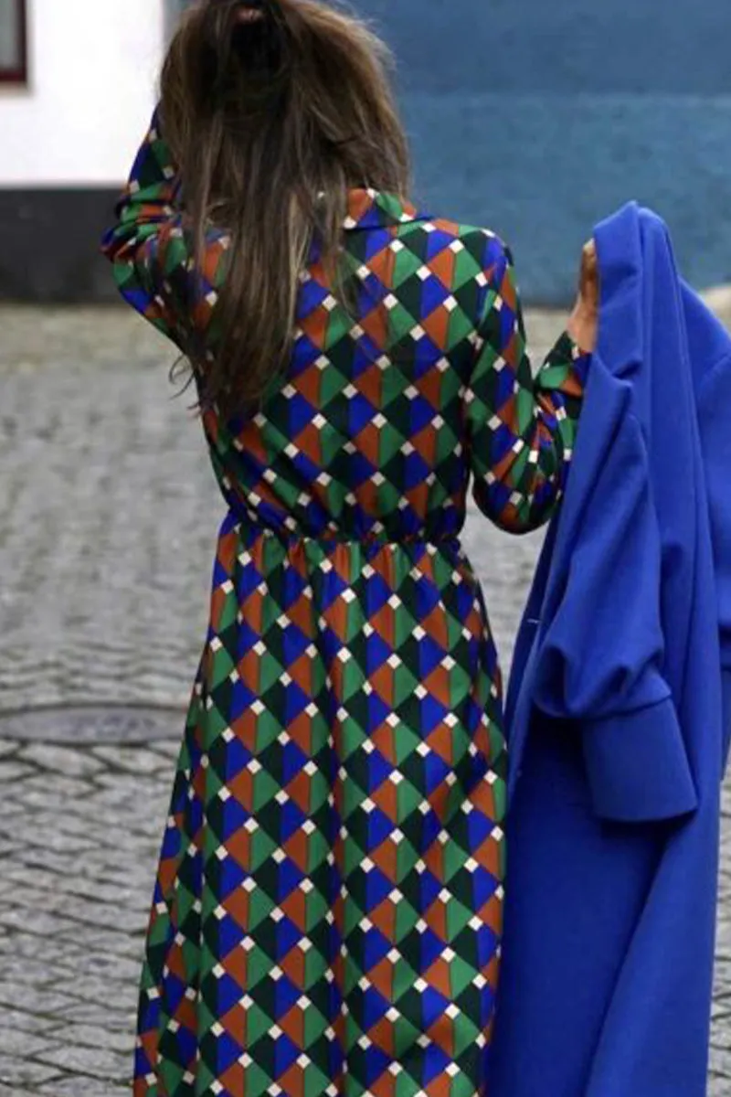 Casual Geometric Printing V Neck A Line Dresses