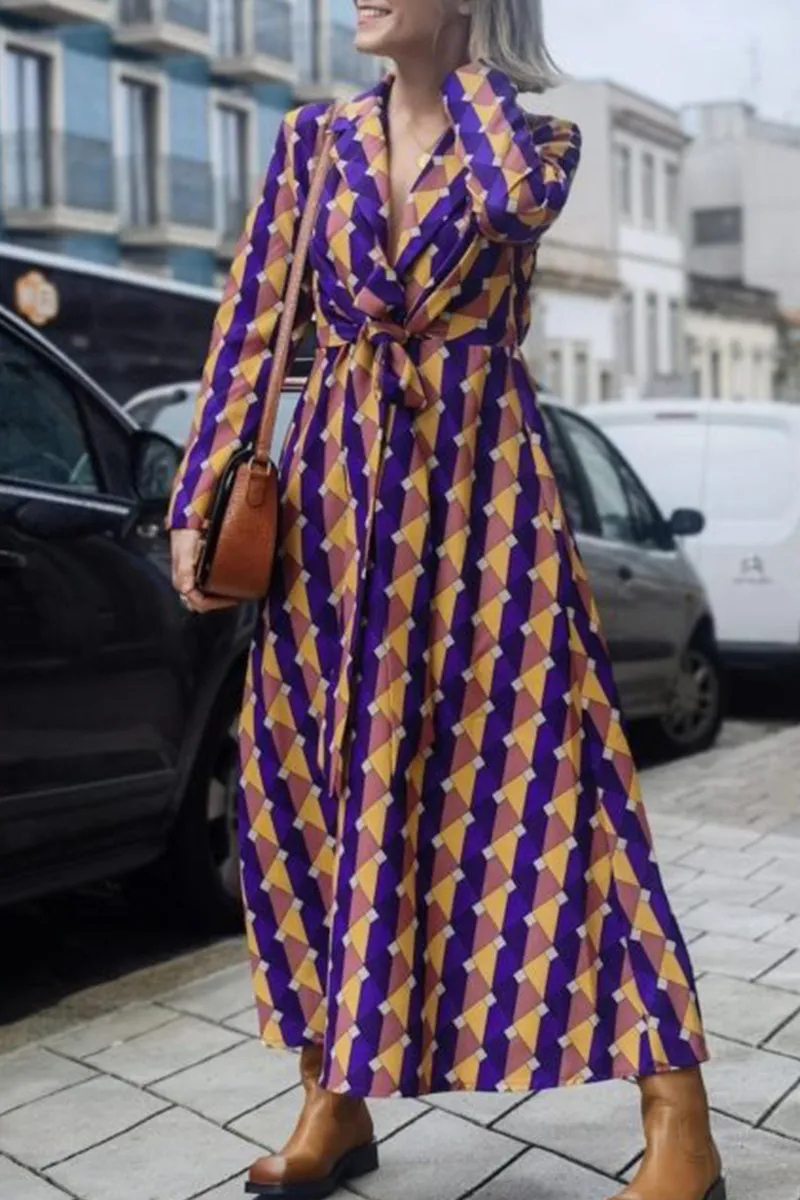 Casual Geometric Printing V Neck A Line Dresses
