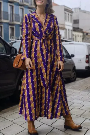 Casual Geometric Printing V Neck A Line Dresses
