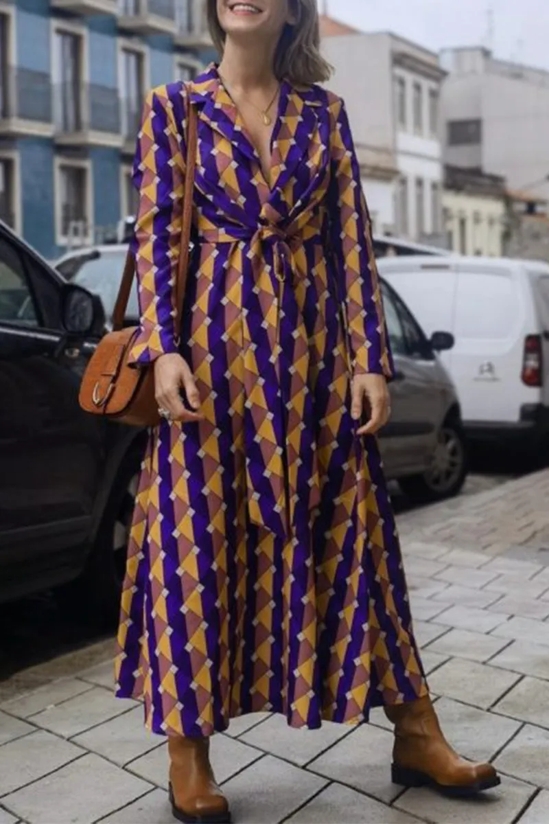 Casual Geometric Printing V Neck A Line Dresses
