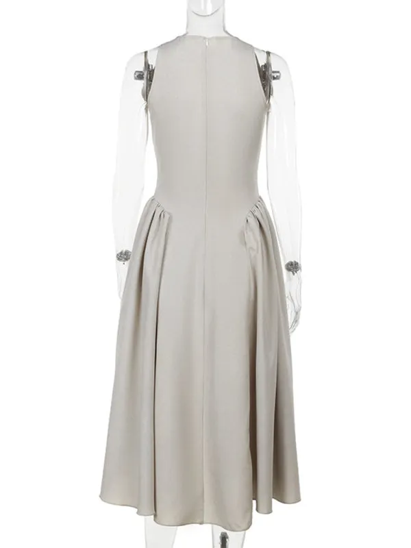 Casual Tea-Length Dress with Basque Waist