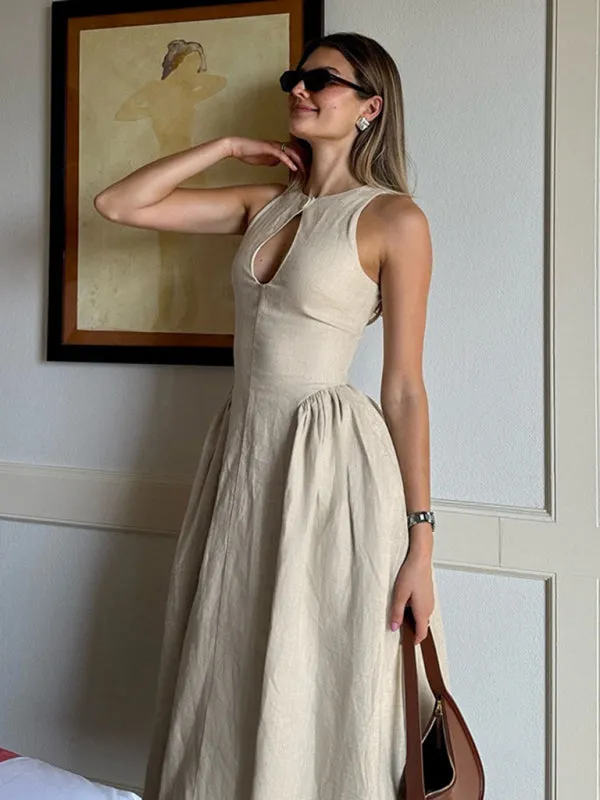 Casual Tea-Length Dress with Basque Waist