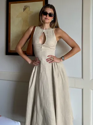 Casual Tea-Length Dress with Basque Waist