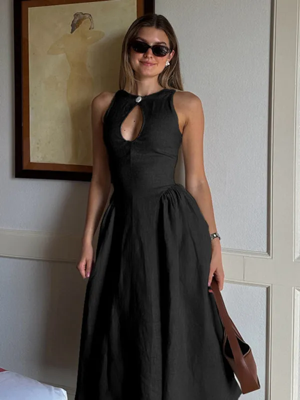 Casual Tea-Length Dress with Basque Waist