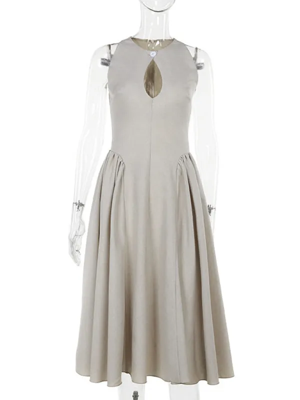 Casual Tea-Length Dress with Basque Waist