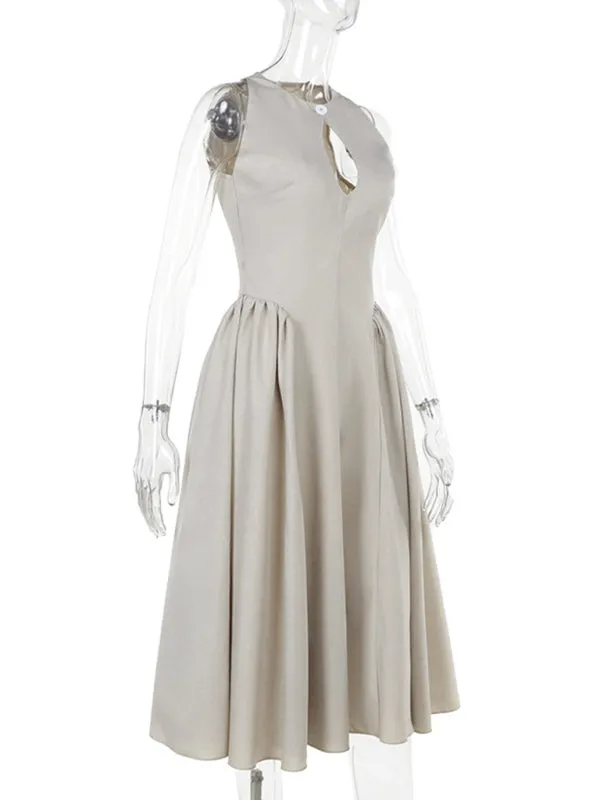 Casual Tea-Length Dress with Basque Waist