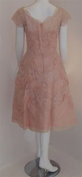 CEIL CHAPMAN 1950s Light Pink Lace Cocktail Dress