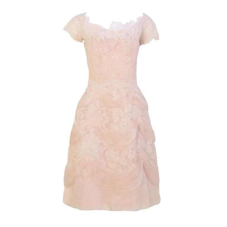 CEIL CHAPMAN 1950s Light Pink Lace Cocktail Dress