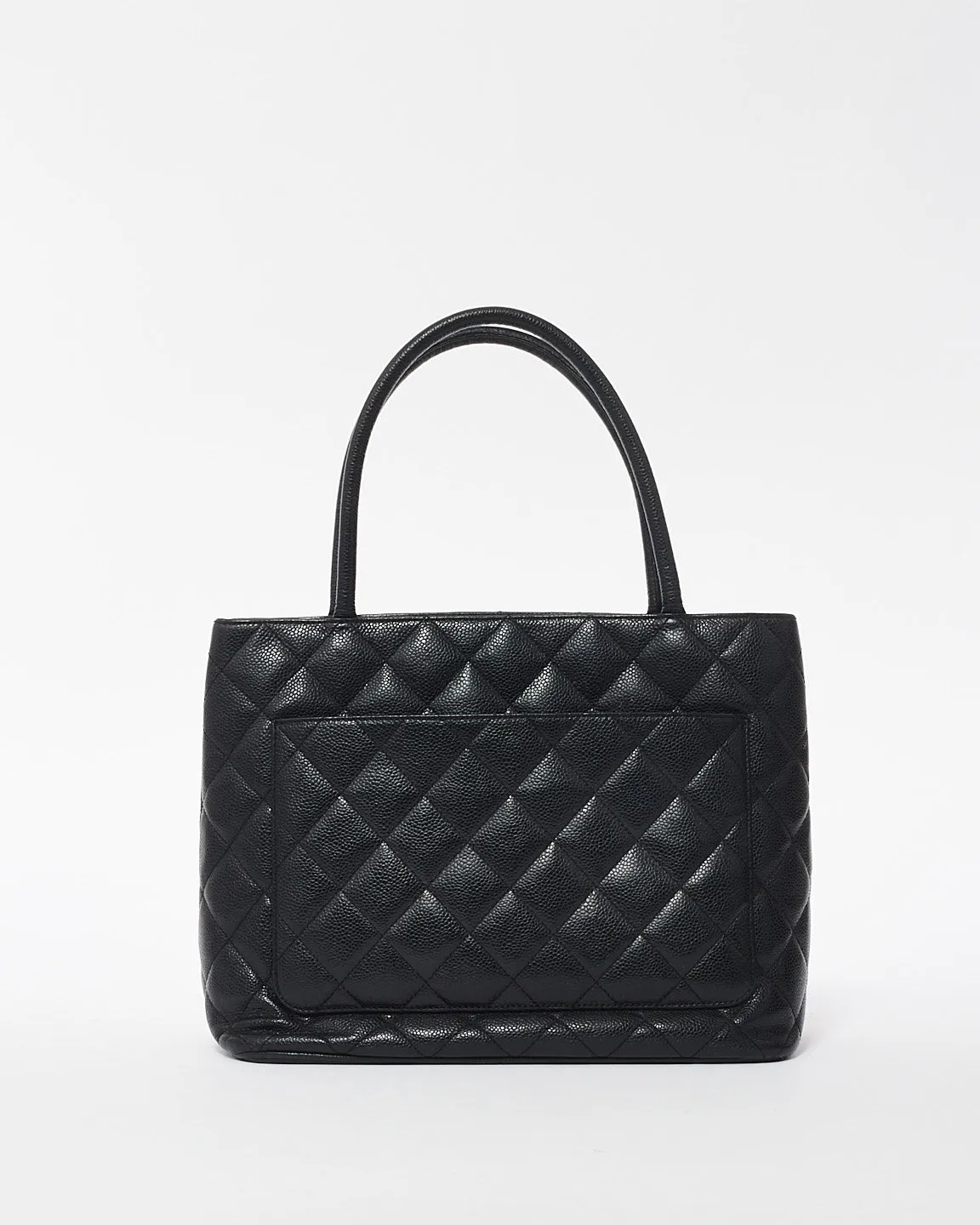Chanel Vintage Black Caviar Leather Medallion Tote Bag