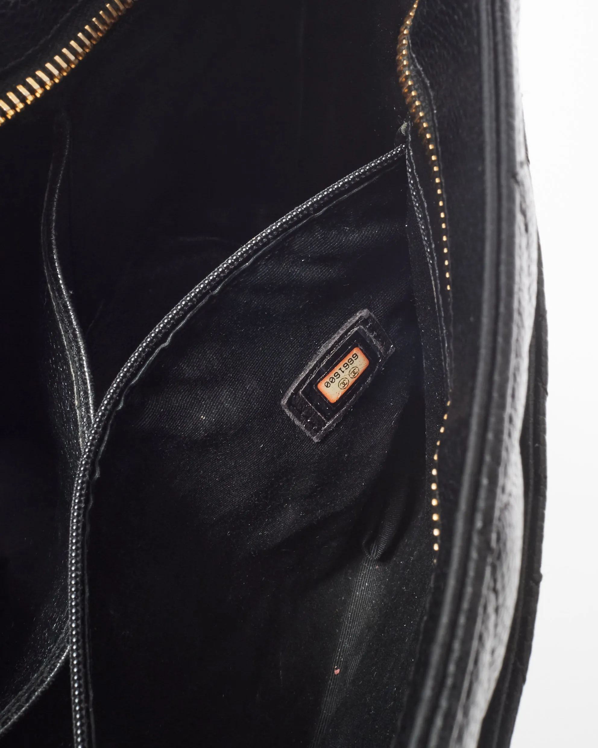 Chanel Vintage Black Caviar Leather Medallion Tote Bag