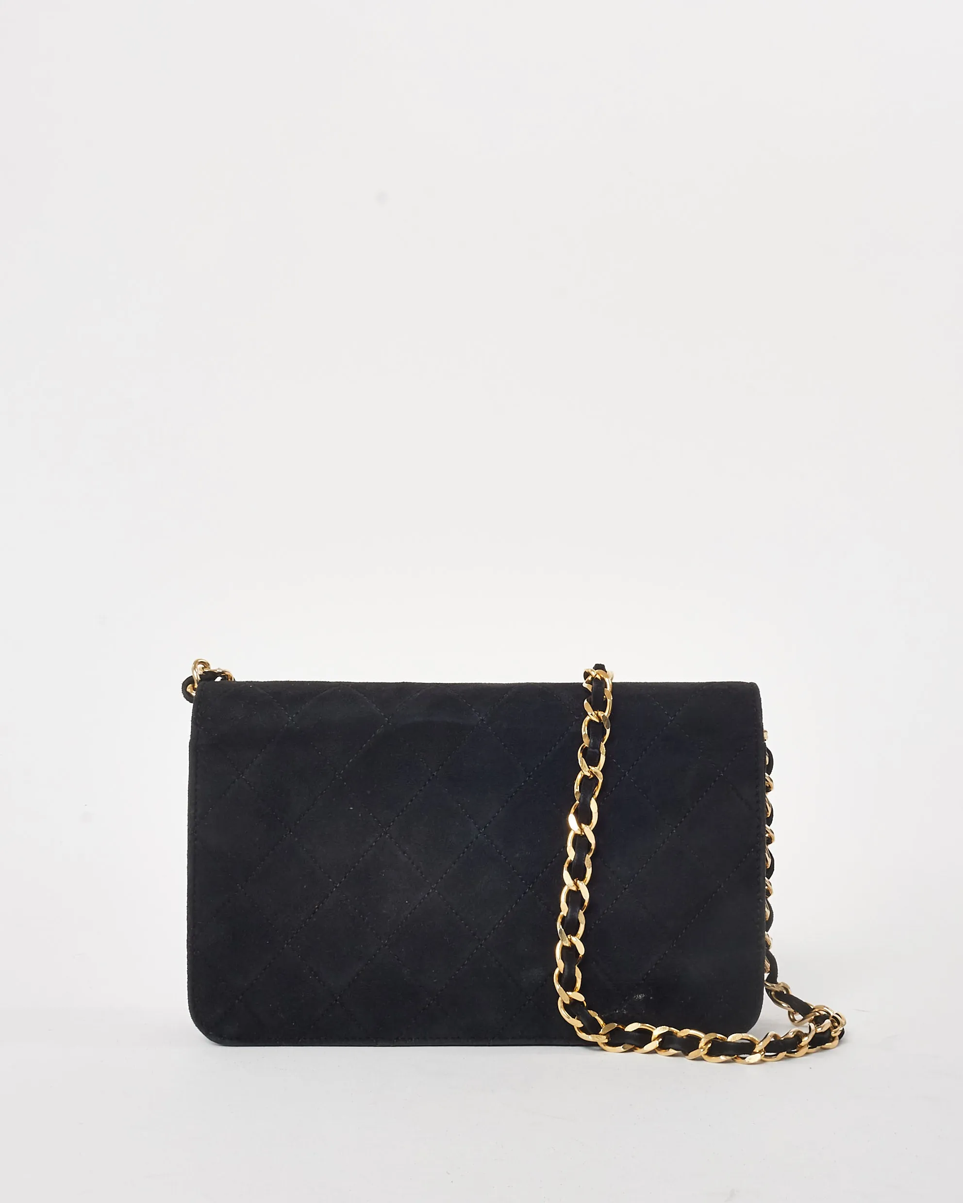 Chanel Vintage Black Suede Wallet on Chain GHW Crossbody Bag