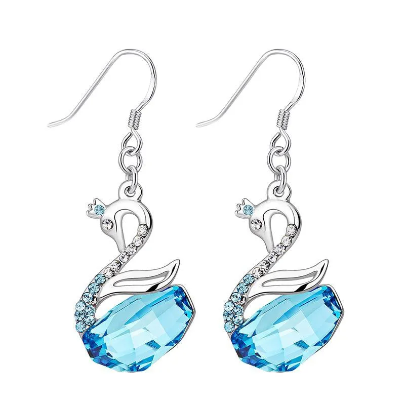 Chic Blue Swan Dangle Earrings