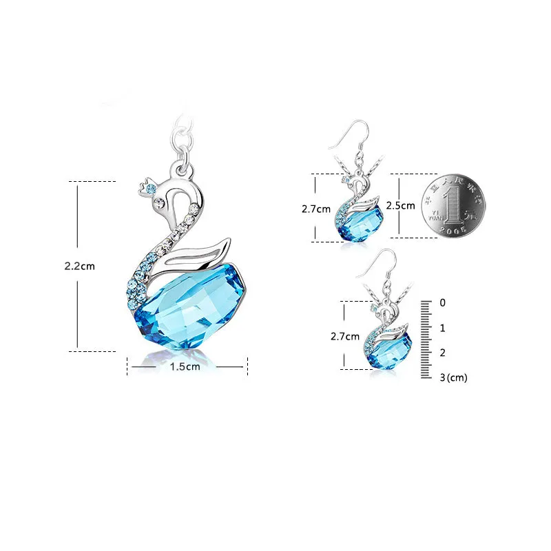 Chic Blue Swan Dangle Earrings