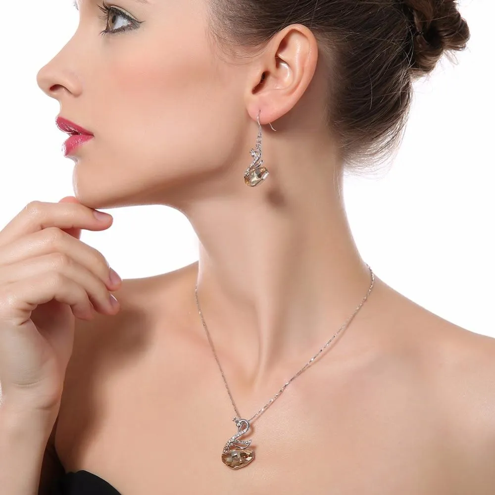 Chic Blue Swan Dangle Earrings